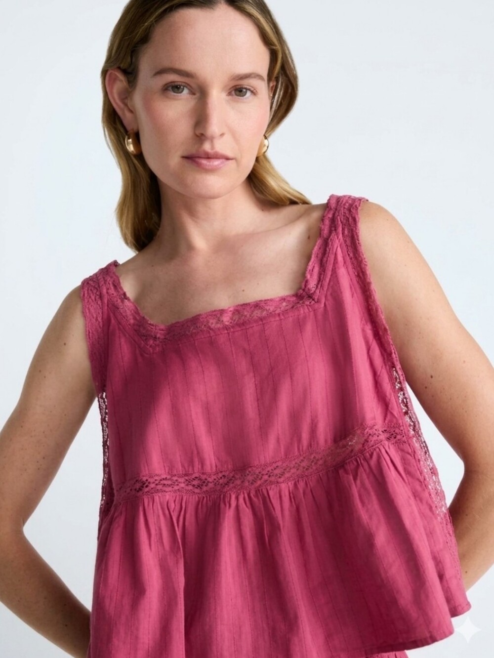 Scoop Women’s Plus Cropped Lace Cotton Tank Top Med NWT